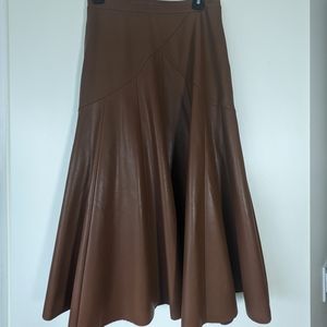 Anthropologie Maeve brand brown vegan leather skirt maxi size 10